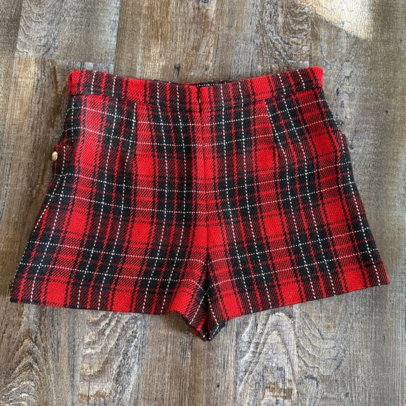 Zara | Plaid Wool Blend Tweed Shorts - Picture 6 of 8